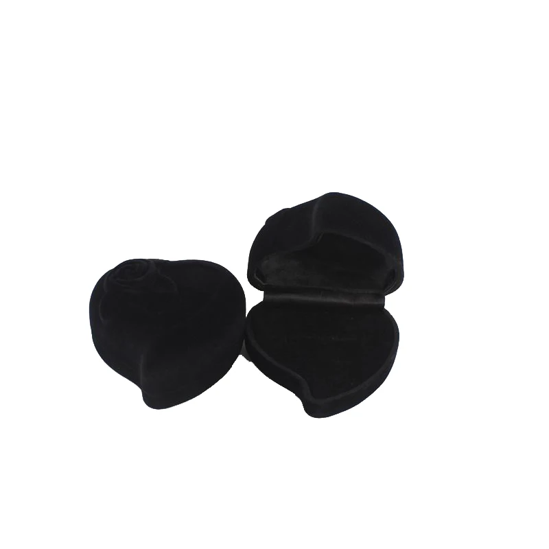 All Black Модная коробка для колец в форме персика, красная, черная, Синяя бархатная коробка для хранения колец в виде цветов, Подарочная коробка для украшений на день рождения, 30 шт - Цвет: All Black
