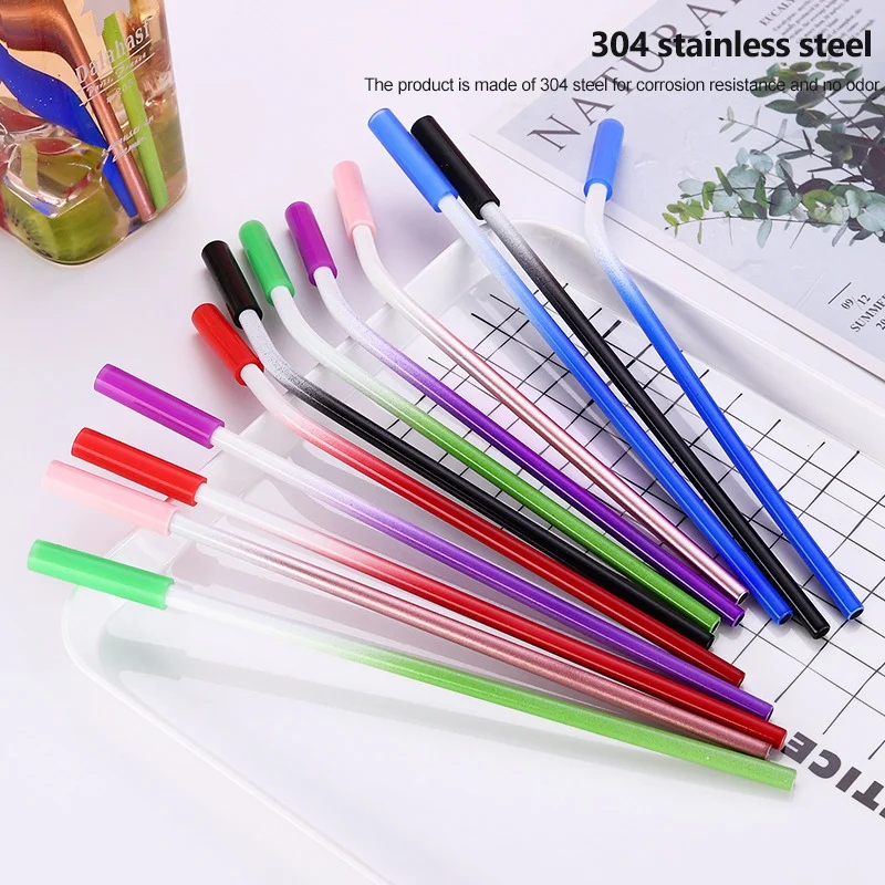 

6Pcs 304 Stainless Steel Drinking Straws Reusable Double Colors Straw With Storage Bag Cleaning Brush For Travel Home Straws