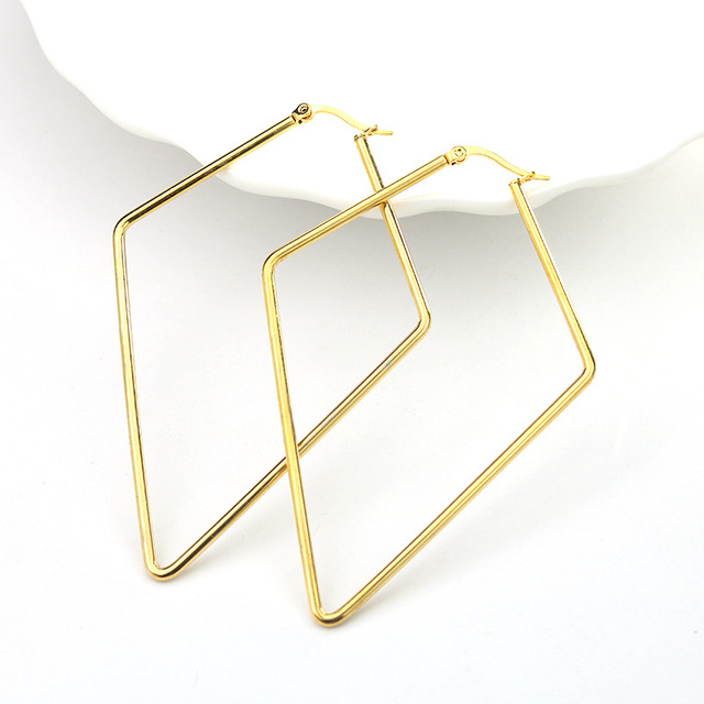 New Stainless Steel Geometric Big Hoop Earrings for Women 30/40/50/60mm Simple Square Sleeper Earring Fashion Jewelry Gift