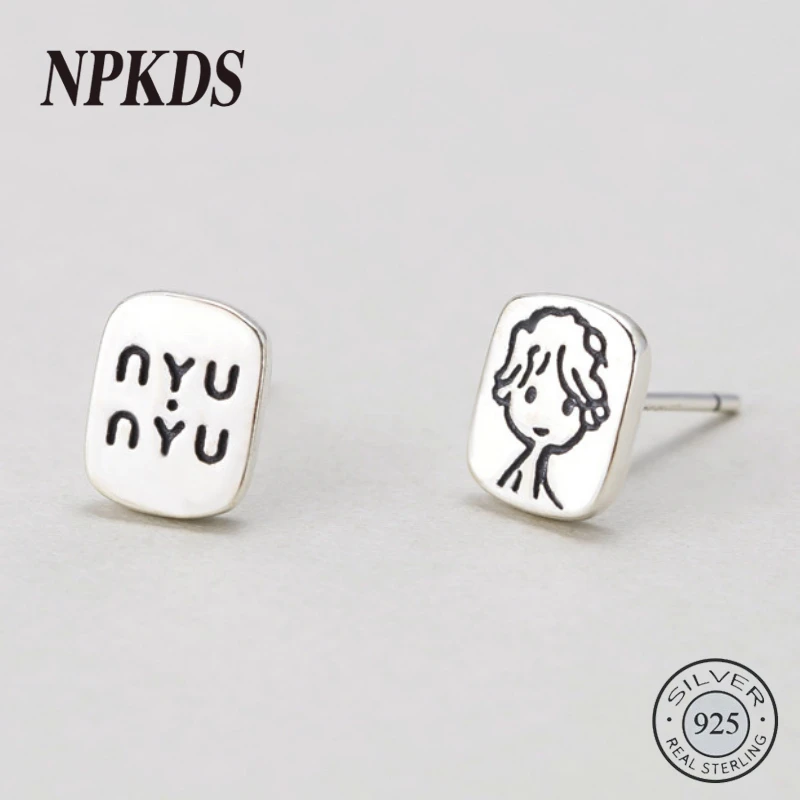 

925 Sterling Silver Cute Little Boy Portrait Letter Small Stud Earrings for Women Elegant Punk Style Earrings Ear Jewelry Chic