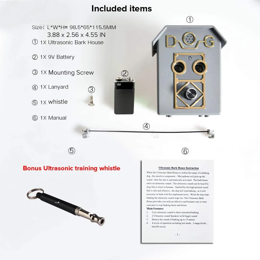 Outdoor Ultrasonic Dog Bark Deterrent 50Ft Long Range Anti Barking Device Waterproof with Dual Speaker Bonus Training Whistle 6