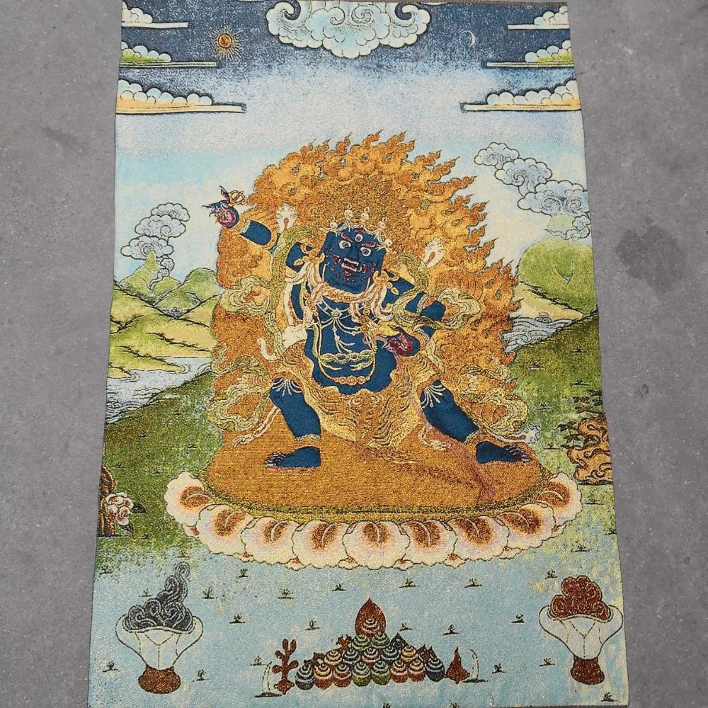 

Tibet Embroidery Silk fengshui Dharma protector statue Tangka Thangka Paintings Mural