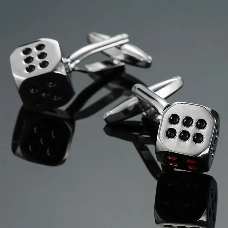 Crystal Cufflinks Playing Card Hammer Dice Pistol Men's Shirt Badge Pin Birthday Party Gift