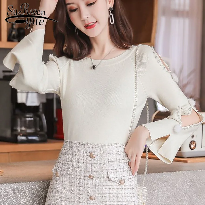 

2019 Korean Autumn Winter Women Tops Seven Colors O-neck Femal Pullovers Thin Sleeve Women Loophole Knitted Sweater 6500 50