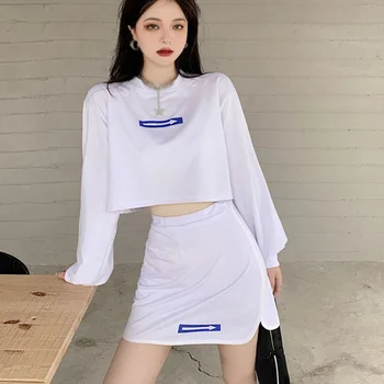 

Women Two Pieces Set Pullover Tops with Short Skirt Female Fall Outfit Suit Long Sleeve Girls Clothes