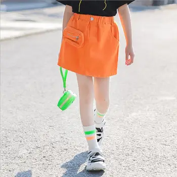 

Children orange fashion bag skirts summer new Elastic waist skirts girls denim skirts ins clothes ws1658