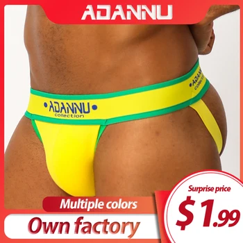 

ADANNU Brand male underwear sexy gay jockstrap men thong cueca tanga quick dry male panties breathable sissy lingerie mesh