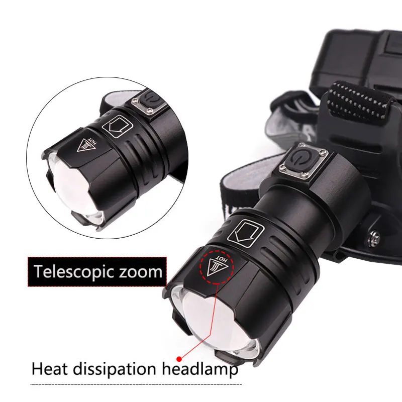 1500-1800LM XHP70 LED Headlight USB Rechargeable Headlight 30W Telescopic Zoom Head Torch For Camping Hunting Night Fishing
