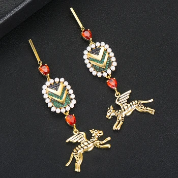 

Jimbora Luxury Moroccan wild design tiger Dangle Earrings For Women Wedding Cubic Zircon Pearls Charm Bridal Engagement Earrings