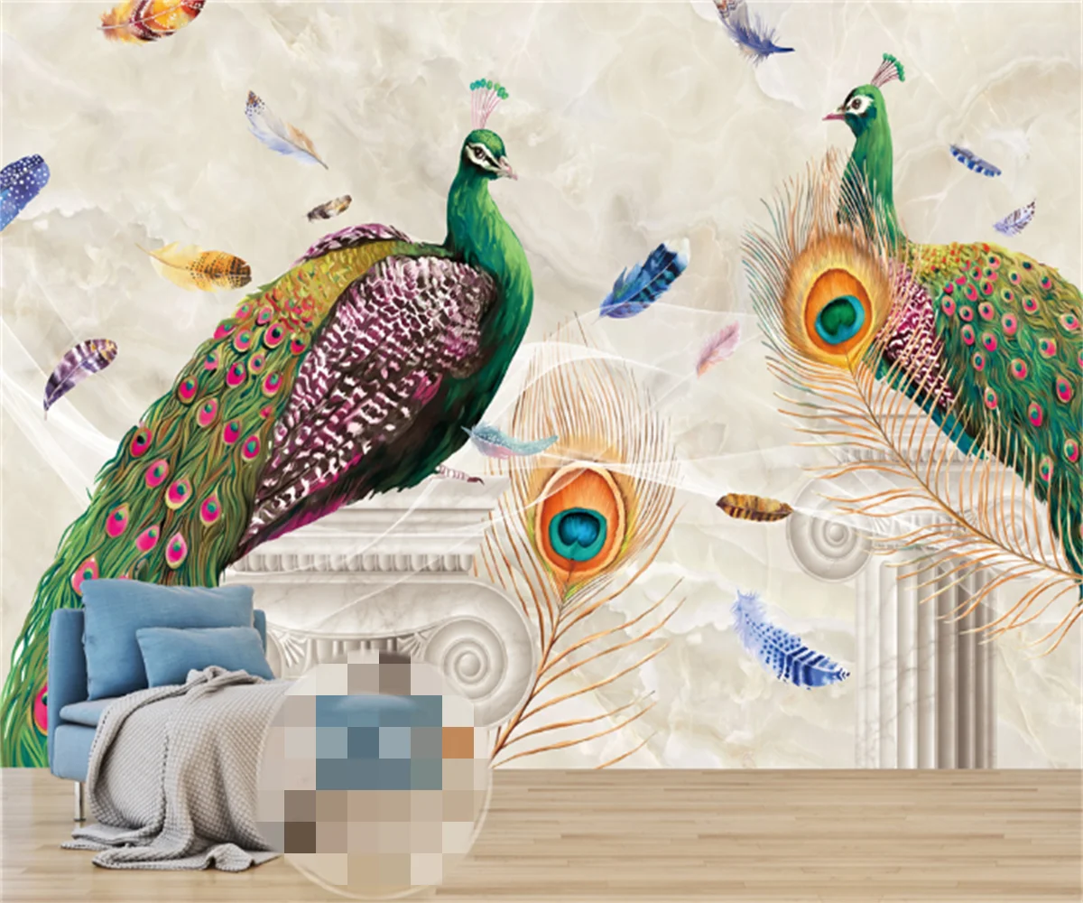 

Профессиональный Европейский фон высокого разрешения под заказ с имитацией павлина мраморные перья для гостиной настенная живопись Настенная Наклейка