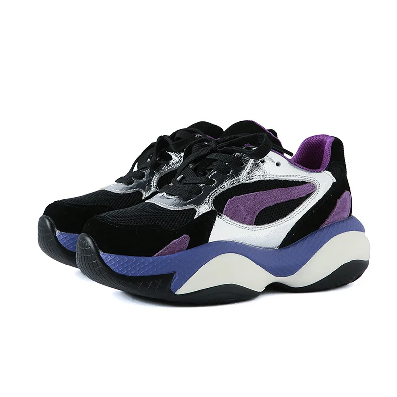 Женские кроссовки ярких цветов; милая повседневная обувь из натуральной кожи на платформе с мягкой толстой подошвой; Уличная обувь joggin в консервативном стиле - Цвет: Purple