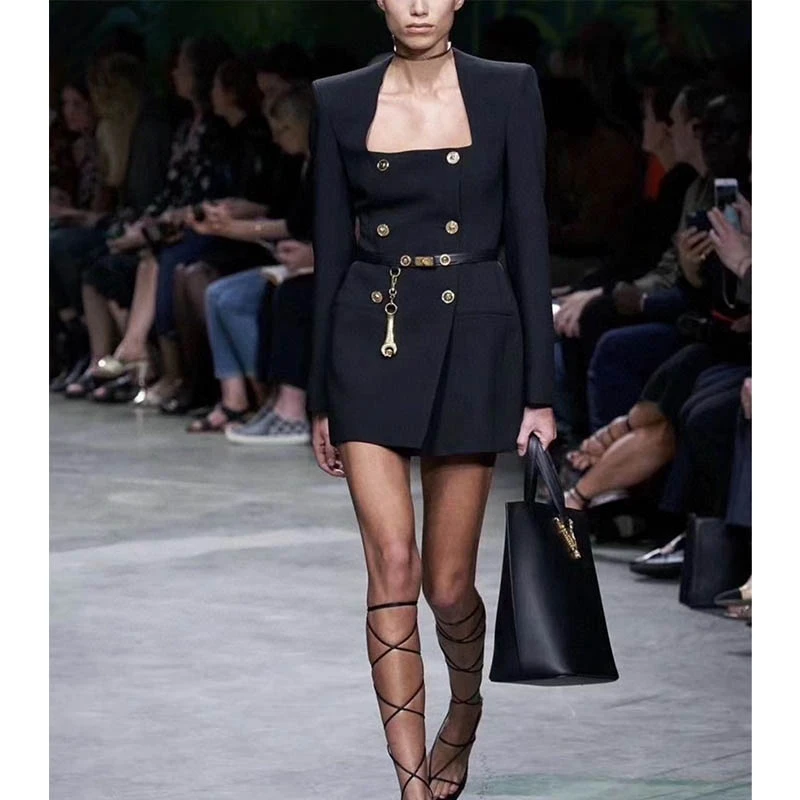 Cosmicchic Woollen Suit Short Dress Blazer Double