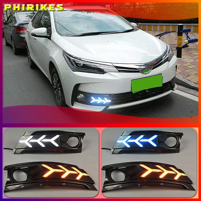 

Дневные ходовые огни 2 шт. для Toyota Corolla 2017 2018, светодиодные дневные ходовые огни, светильник емые с желтым указателем поворота