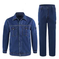 New Men Uniform Jeans Sets Clothing Long Sleeve Jacket Slim Cowboy Two Pieces Breathable Male Wear Resistant Denim Suits 5XL 1
