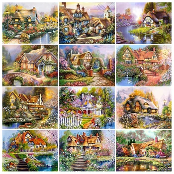 

2021 New Diamond Painting Landscape Full Square Diamond Embroidery House Art Picture of Rhinestones Mosaic Needlework Home Decor
