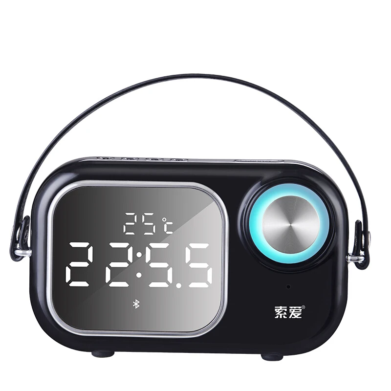 

SOAIY E16 Wireless Bluetooth Speaker Super Bass Outdoor Mini Alarm Clock Small Speaker FM Radio Temperature Display Card Speaker