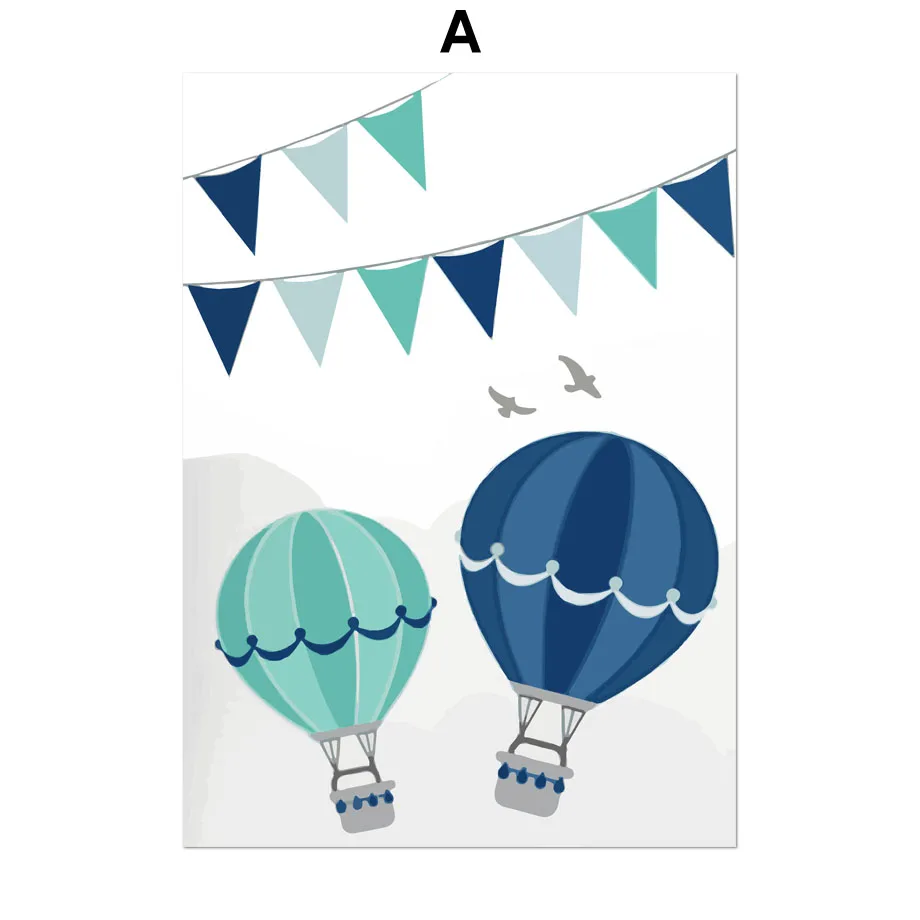 Wall-Art-Canvas-Painting-Cartoon-Plane-Hot-Air-Balloon-World-Map-Nordic-Posters-And-Prints-Wall (3)
