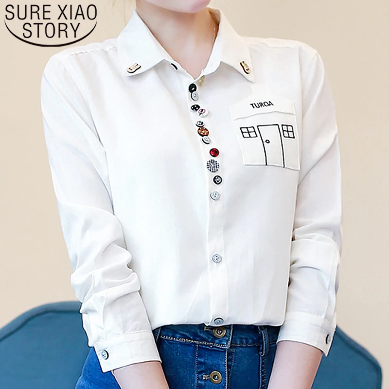 

Autumn 2019 Casual Chiffon Women Blouses Long Sleeve Turn-down Collar Fashion Women Clothing Women Shirts Women Tops 5108 50