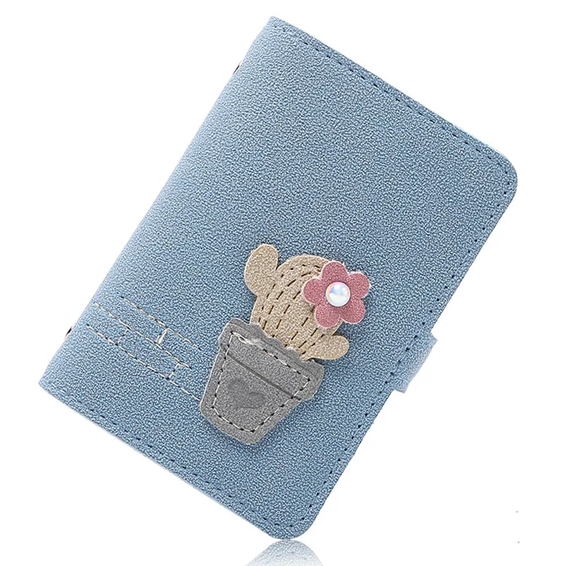 Cute Cactus Function 24 Bits Card Holder Case Bag New Top Matte Leather Women Girl Business Credit ID Passport Cover Card Wallet - Цвет: blue