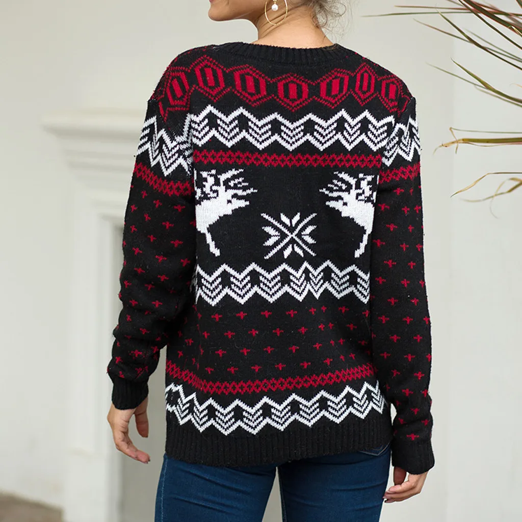 Рождественский свитер, Женский Зимний вязаный свитер, женский джемпер с круглым вырезом, пуловер с длинным рукавом, вязаный свитер, топы для женщин