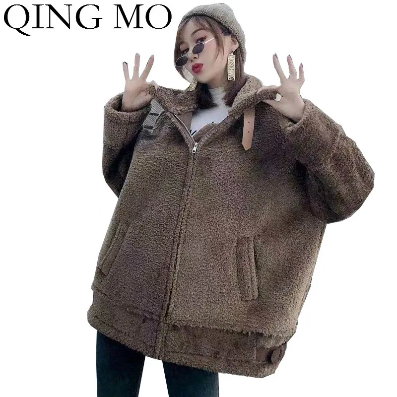 QING MO черное кофейное Женское шерстяное пальто 2019 женские зимние толстые теплые
