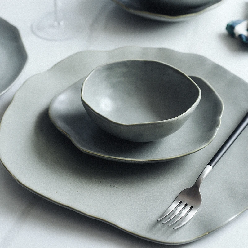 

European Style Retro Ceramic Shallow Dish Fruit Salad Bowl Large Dish Soup Noodle Bowl Home Tableware