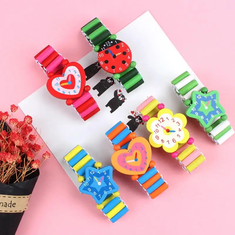 5 unids/set nuevo lindo de madera pulsera lindo de dibujos animados de relojes de pulsera artesanía juguetes de aprendizaje para niños de regalo
