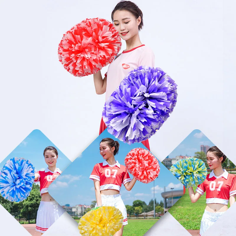 2pcs colorfast MATT cheerleader pom poms cheerleading pompoms Cheering pompom Flower Took Ball Bouquet Plastic Handles