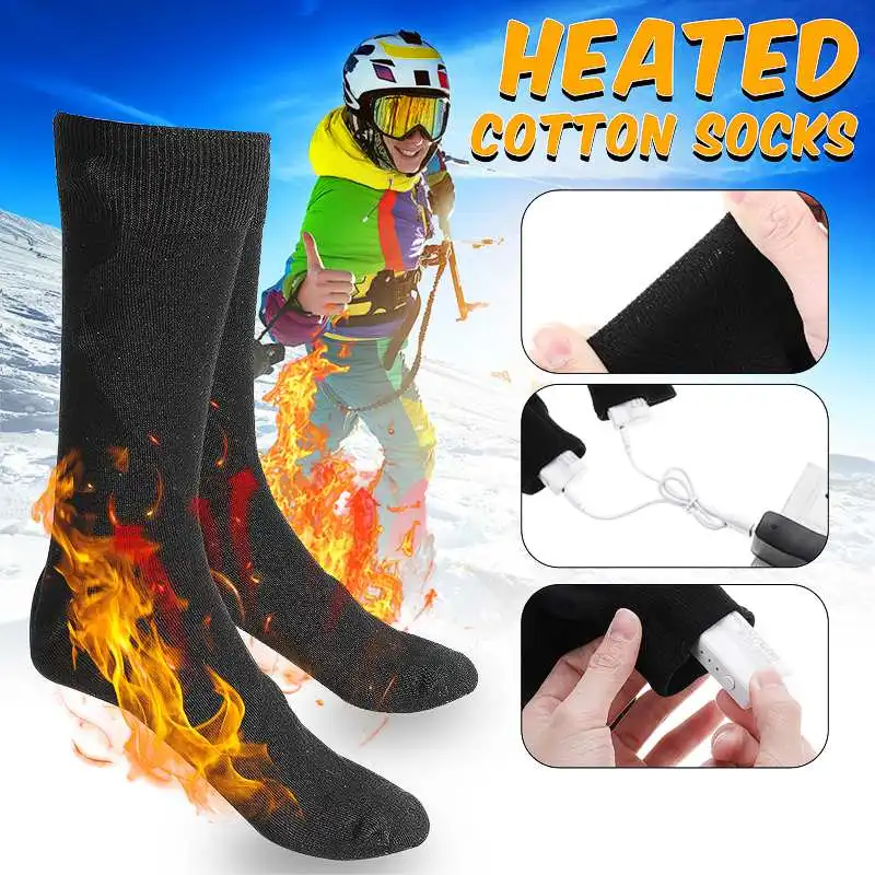 

1Pair Winter Heated Socks 2 in 1 USB Rechargeable Battery Heating Sock Outdoor Sports Bike Heating Socks Electric Feet Warm Sock