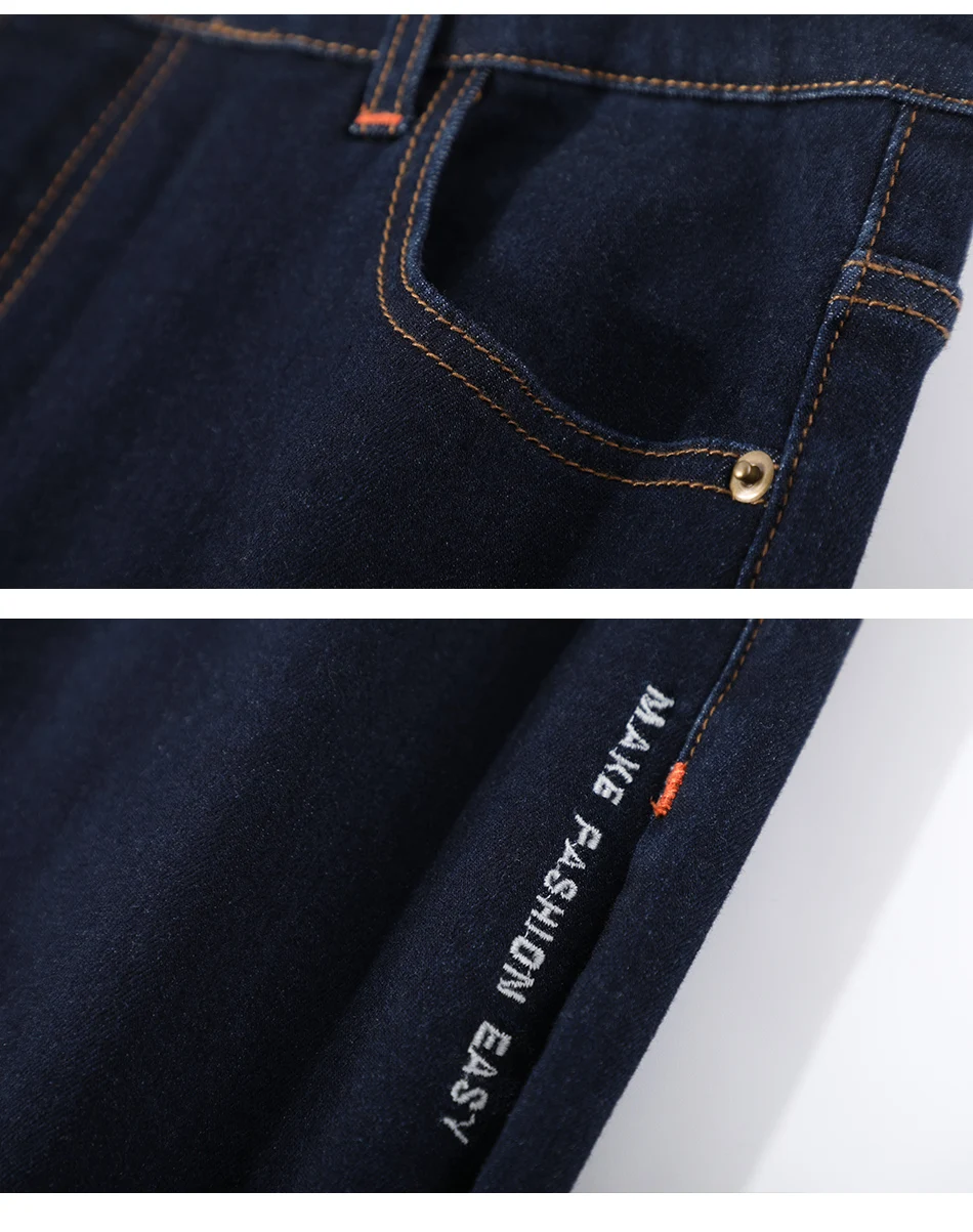 Pioneer Camp Dark Blue Jeans Men Winter Thick Cotton Straight Pockets Causal Mens Jeans Streetwear ANZ901756