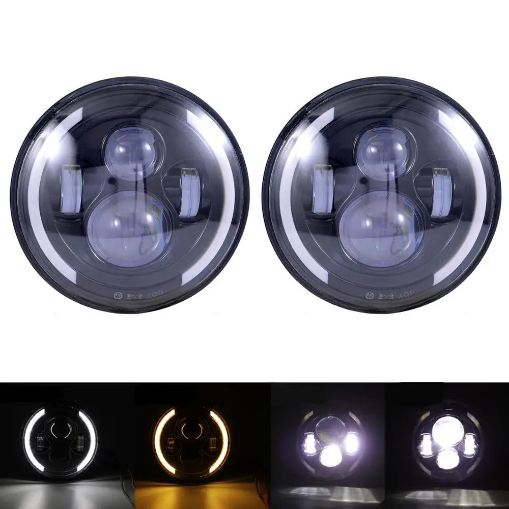 Круглые светодиодные фары 2 шт. 7-дюймовые дневные ходовые огни и желтый
