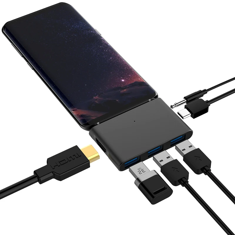 USB C концентратор адаптер с USB-C TYPE C PD Зарядка 4K HDMI USB 3,0 3,5 мм наушники для iPad Pro MacBook Pro SAMSUNG S8 S9 S10