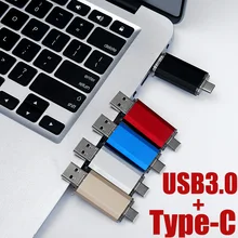USB флеш-накопитель 16 ГБ 32 ГБ OTG металлический USB 3,0 флеш-накопитель 64 Гб 128 ГБ тип C Высокоскоростной мини-флеш-накопитель карта памяти