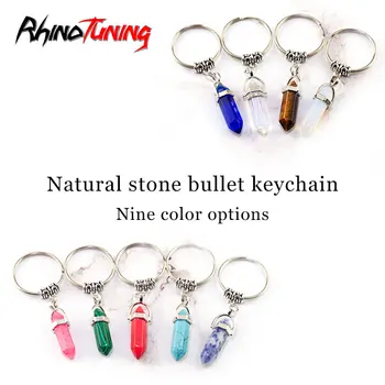 

5pcs Car Key Ring Natural Stone Hexagonal column Crystal Bullet Alloy Key Chain Nine colors Auto Fashion Styling AccessorIes