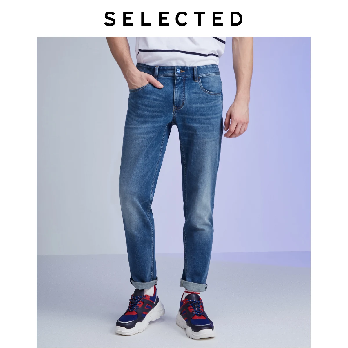 Мужские узкие джинсы из смесового хлопка в стиле LAB | 419432523 - Цвет: LIGHT BLUE DENIM
