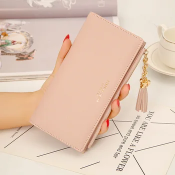 

2020 new ladies long wallet tassel zipper large capacity wallet student multi-card zipper buckle coin purse