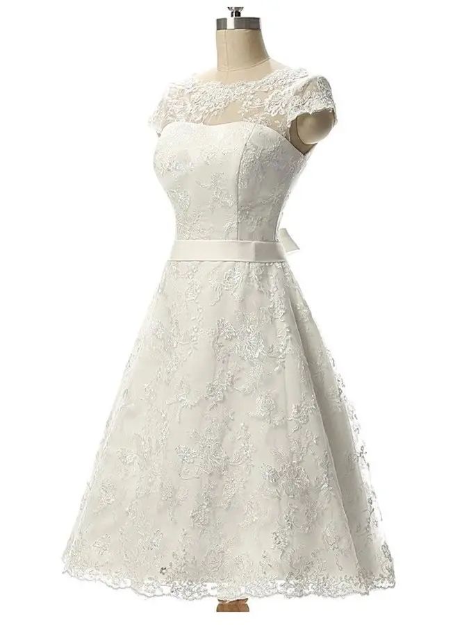 

vestidos de noiva Simple Bateau Neck Lace Knee Length A Line Wedding Dresses Simple Bride Dress Summer Wedding Gown 2020