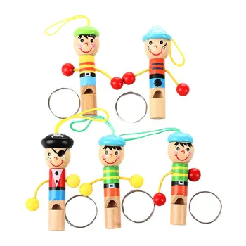 

5pcs Cute Pirate Wooden Whistle with Keyring Key Chain for Kids Games
