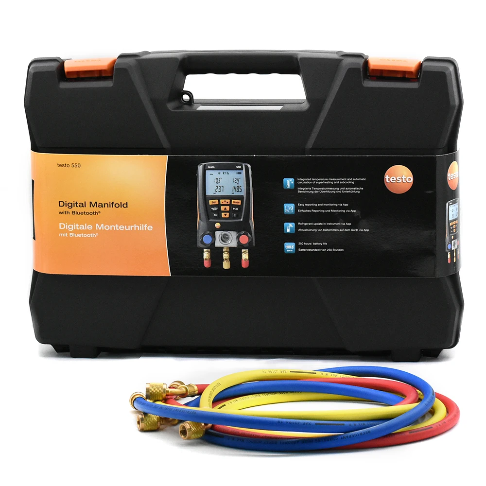 NEW Testo 550 Digital Manifold Gauge with 2pcs Clamp,2 Valves,System for HVAC 0563 1550 Built-in 60 common refrigerants