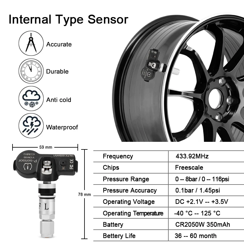 Автомобильный TPMS Android контроль давления в шинах с 4 внутренними датчиками цифровой ЖК-дисплей автоматическая система охранной сигнализации давление в шинах