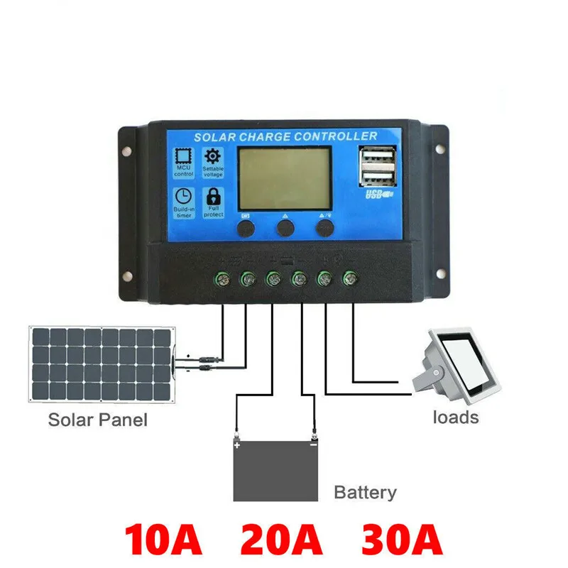 Controlador de Carga - 24 Display Lcd Carregador Solar Chumbo Ácido Bateria Pwm 10a 20a 30a 12 v 4 10a 20a 30a 12 v 24 v