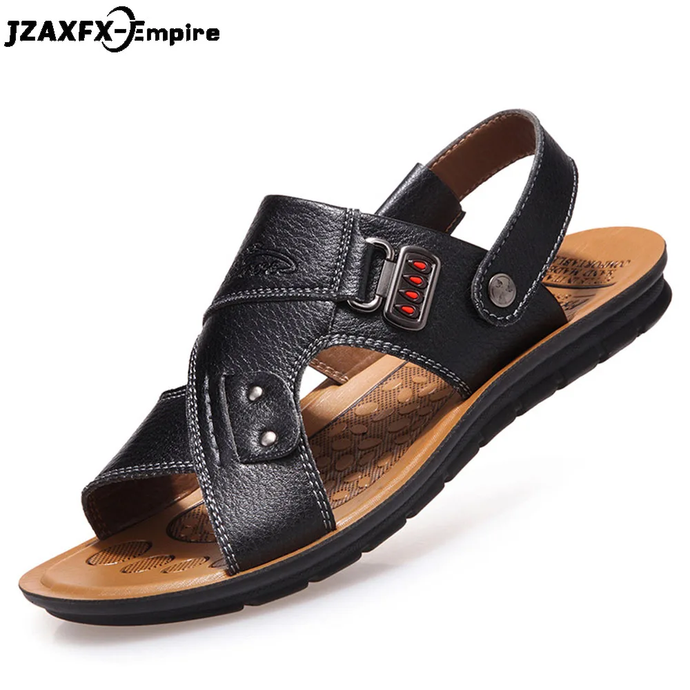 

Men Genuine Cow Leather Sandals 2019 Summer Handmade Men Shoes Man Breathable Casual Shoes Flat Walking Sandals Male Footwear