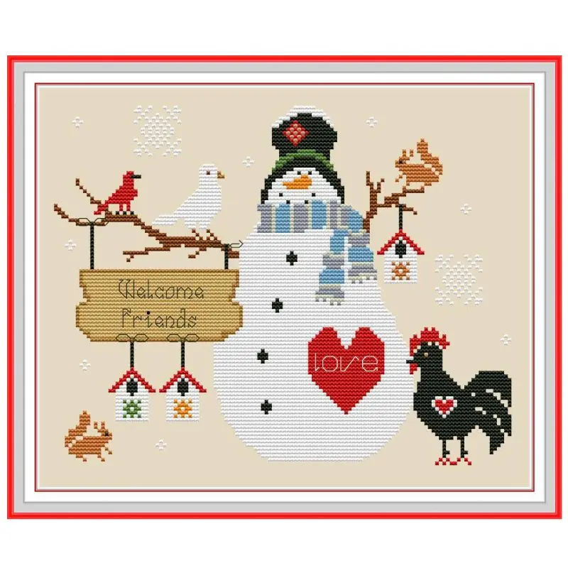 Christmas Snowman DIY Handmade Needlework Counted 14CT Printed Cross Stitch Embroidery Kit Set Home Decoration