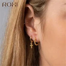 ROXI, модные женские серьги-гвоздики с крестом, 925 пробы, серебряные маленькие круглые бусины, серьги с крестом для женщин, ювелирные изделия, вечерние, подарок
