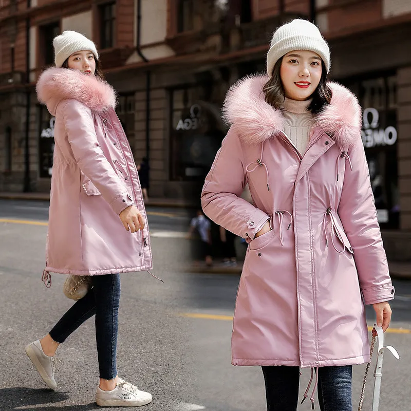 

Women's Mid-length Imitation Rabbit Fur Parka 19 Winter New Style Waist Hugging Plus-sized Workwear Trench Coat Women's