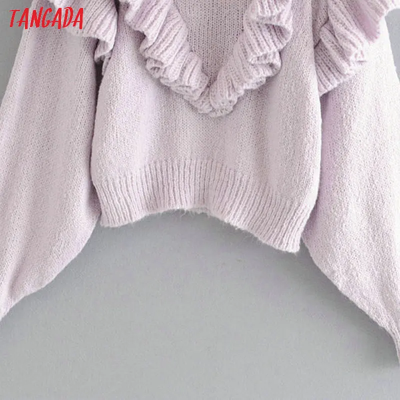 Tangada женские вязаные свитера больших размеров с длинным рукавом и оборками винтажные женские пуловеры Зимний толстый джемпер Стильные повседневные топы 3H327