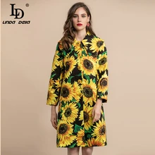 LD LINDA Делла, осенне-зимнее винтажное пальто, женское, Подсолнух, пуговица, цветочный принт, Элегантное длинное пальто, женская верхняя одежда, одежда