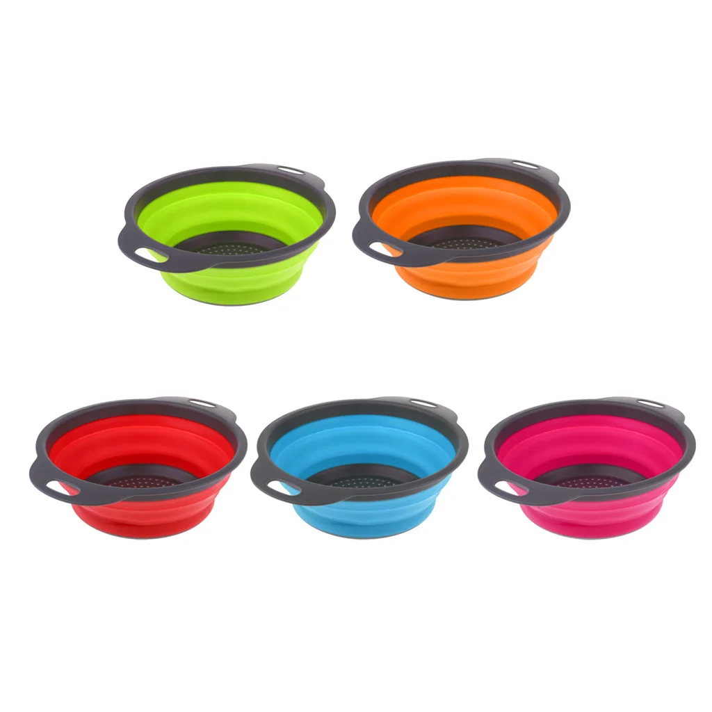 Camping Hiking Collapsible Colander Kitchen Folding Strainer Basket with Handle for Fruits Vegetables Washing & Rinsing