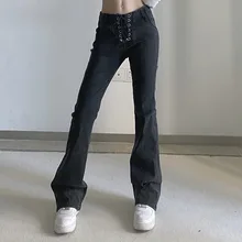 Y2K Women Slim Jeans Fashion Lace-up Hot Girl Pants Casual Slimming Low-waist Trousers Trend Streetwear Woman Denim Trousers NEW