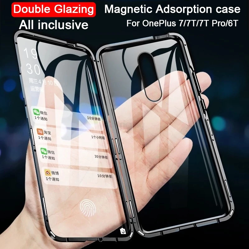 Двусторонний металлический чехол с магнитной адсорбцией для OnePlus 7 6T 7T Pro Защитное